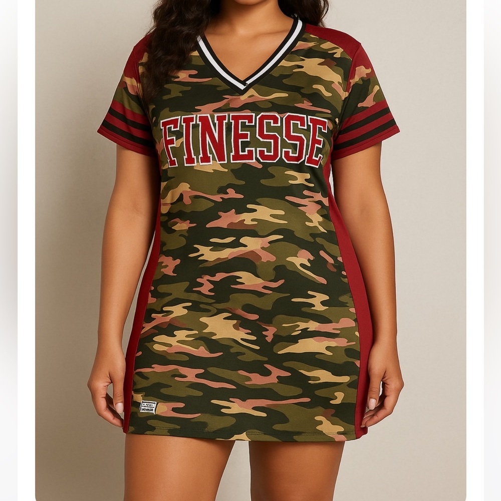 Stretchy New Womens Large Xl Camouflage Finesse T-Shirt Dress